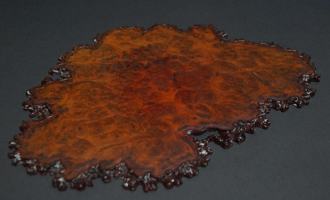 名匠 宮脇一人作 唐木カリン花梨 玉杢 葡萄杢 敷板 花台 煎茶敷板 盆景台