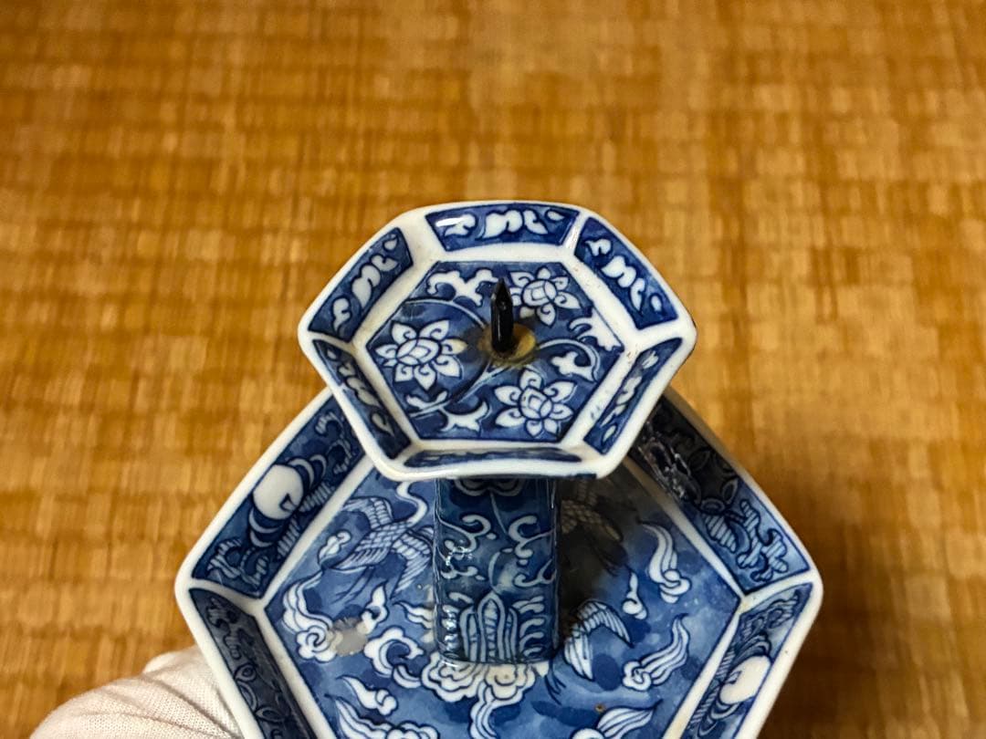古伊万里 中国 青花 染付 燭台 一対 時代物 中国美術