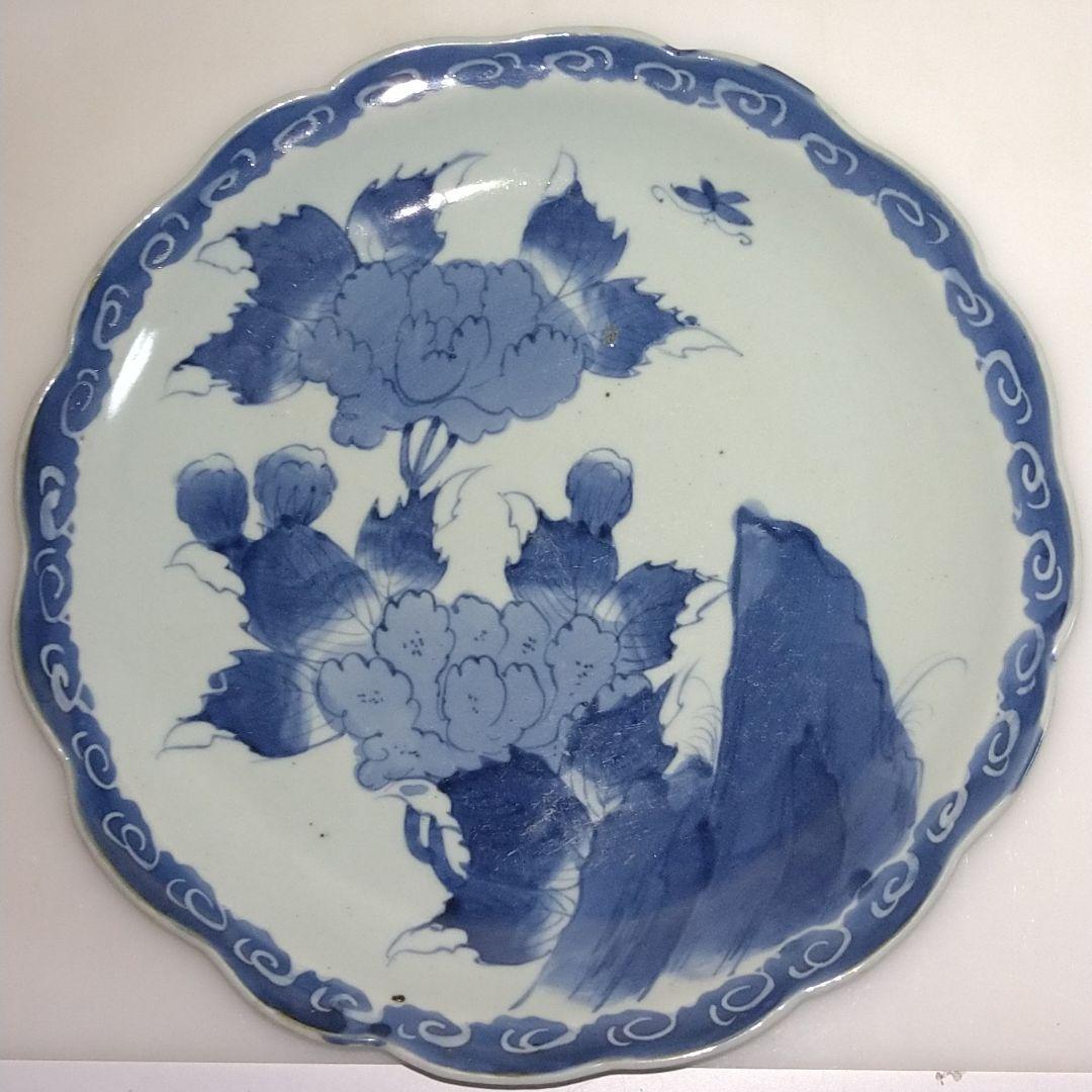 整理NO.67　古伊万里染付牡丹蝶文輪花皿（江戸中期）