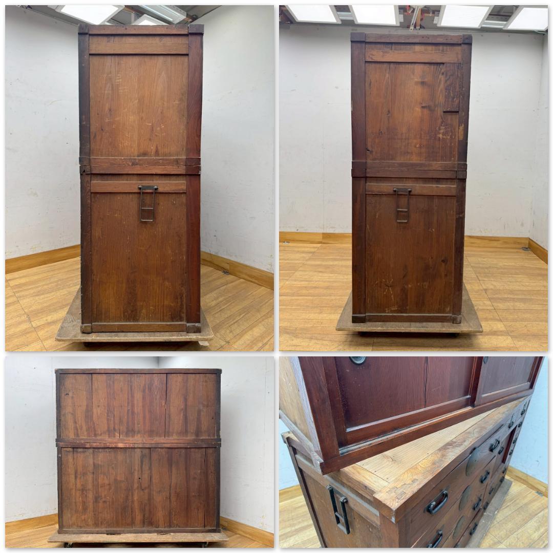 T1572☆水屋　食器棚　和箪笥　和家具　アンティーク　大型　時代箪笥　大正時代