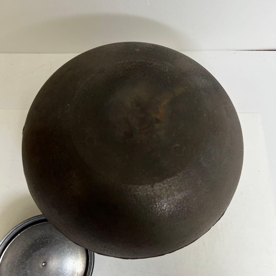 釜師　莎村　平丸釜　共箱　幅約26㎝　3108g タサオ　東さ8-0126②