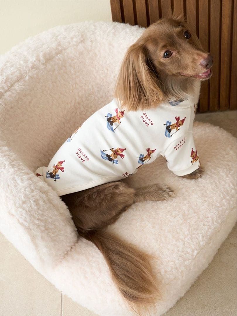 新品タグ付★ジェラートピケ 犬用服 スキーベア柄カットソー Sサイズ