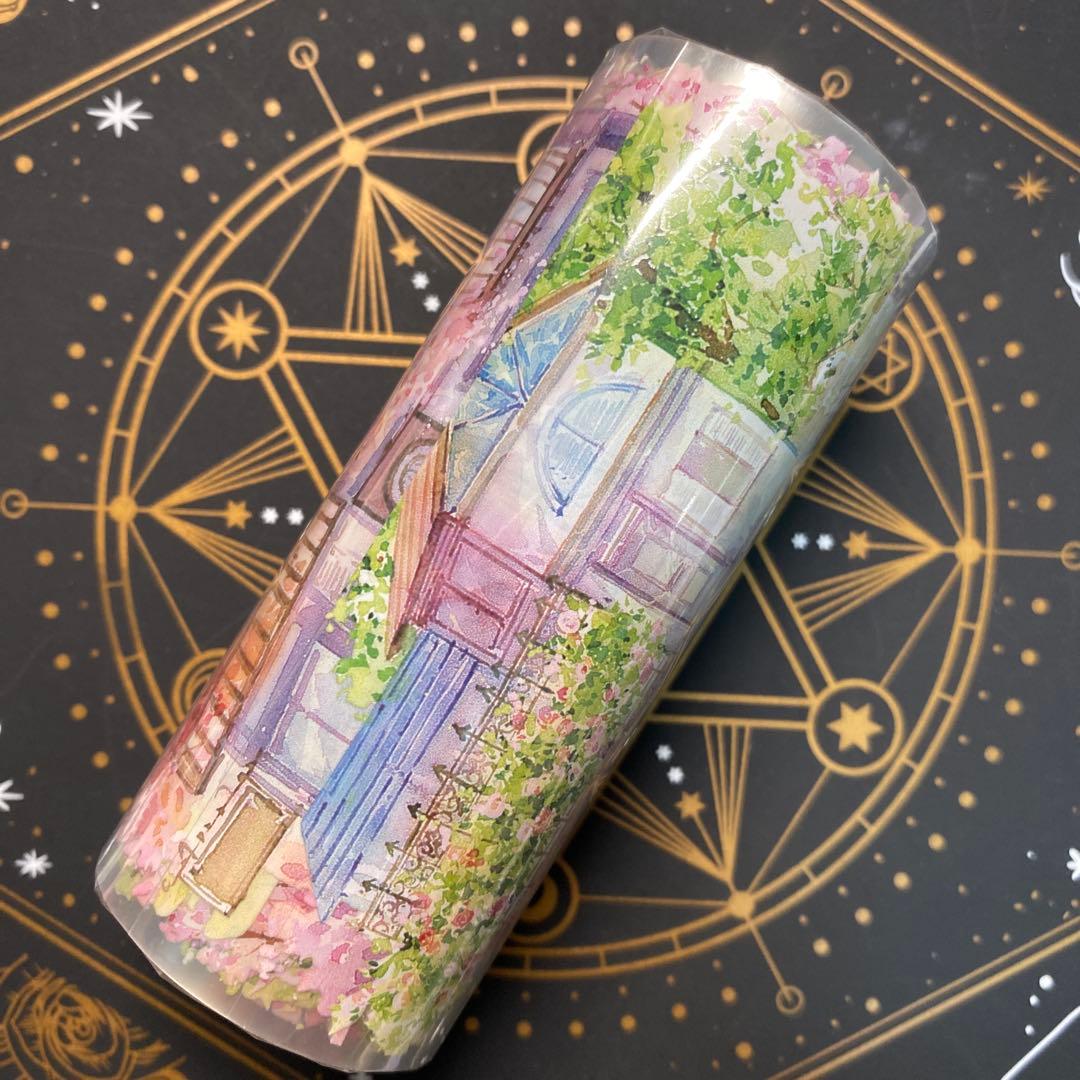 【9080】海外　マステ　5m巻　PETマスキングテープ　桜　木　戸建て　背景系