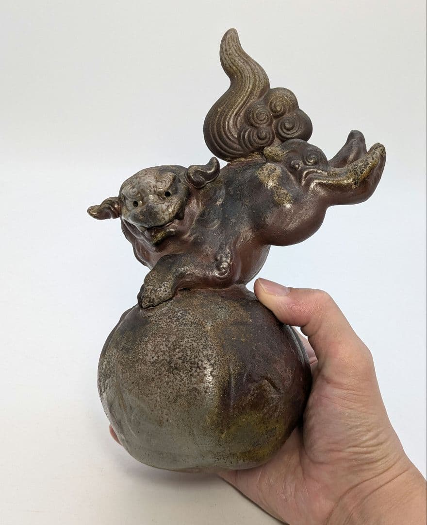 陶正園 備前焼 獅子置物 跳獅子 玉乗り獅子 縁起物 インテリア 魔除け 厄除け