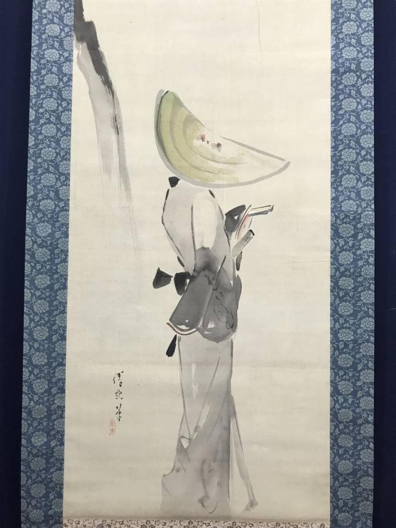 作者不詳/柳下女人図/人物図/掛軸/名家伝来/AC-146