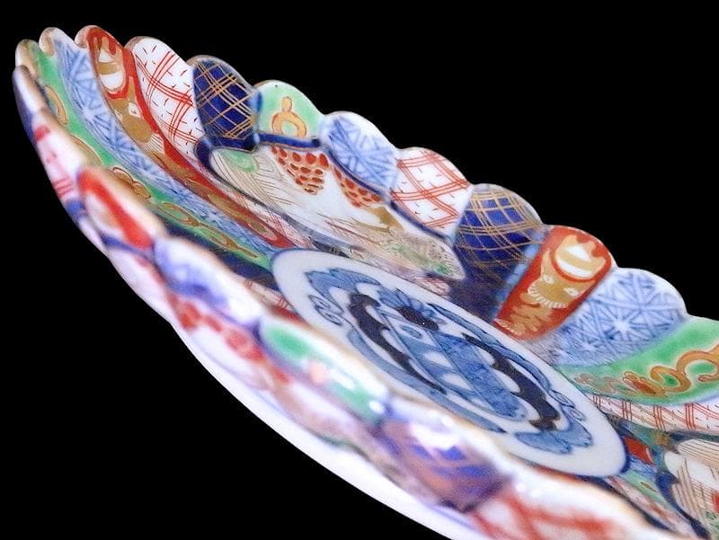 大聖寺伊万里　金襴手　紋章に菊花皿 　5寸皿　CYx