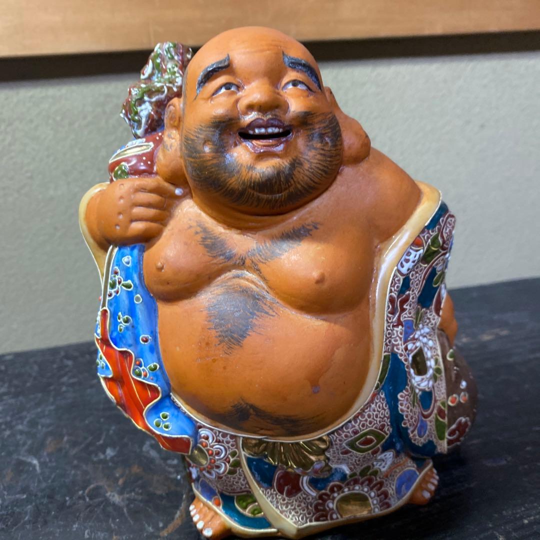 九谷焼　色絵金彩布袋置物