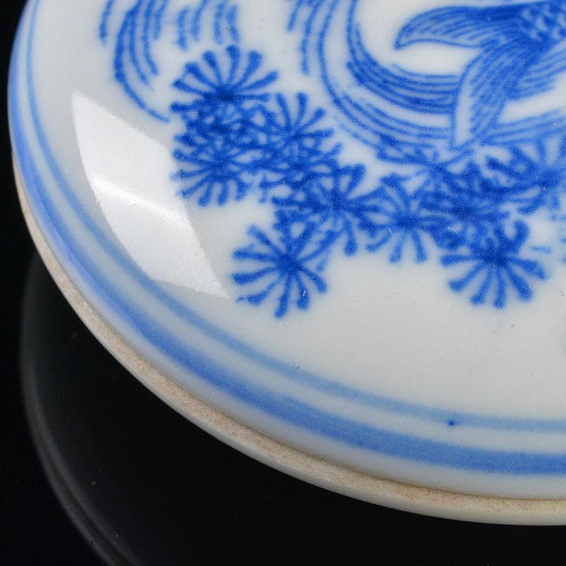 中国　景徳鎮製款　青花　魚藻文　香合　時代箱付　C　R6154