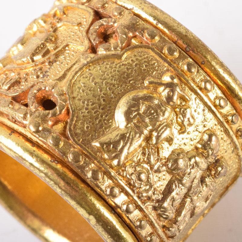 中国　光緒天宝足銀　山水人物彫　板指　N　7475