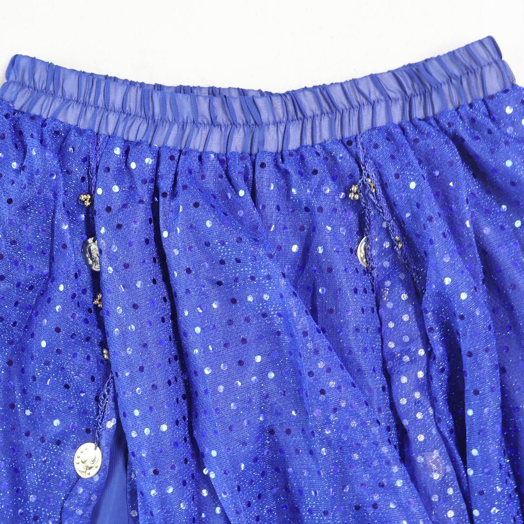 【ベリーダンス用 オリエンタル衣装】ブルー ラメ多数付き パープル 花 青 紫