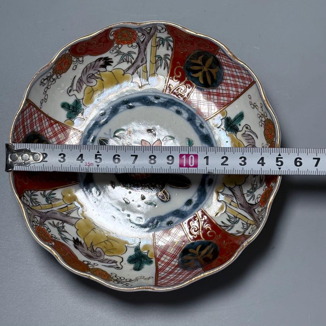 江戸中期〜後期　古伊万里　色絵柘榴文菊花形　なます皿　5枚　裏七宝結文　上物