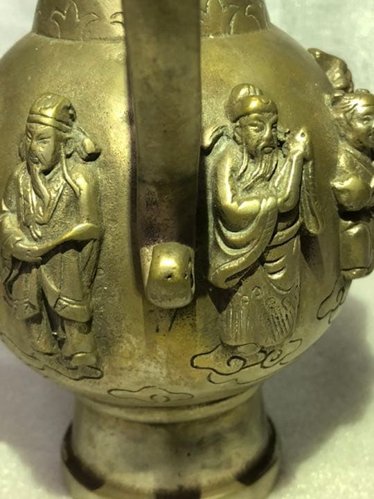 骨董品　古代酒器 酒壺　八仙人紋銀細工　在銘