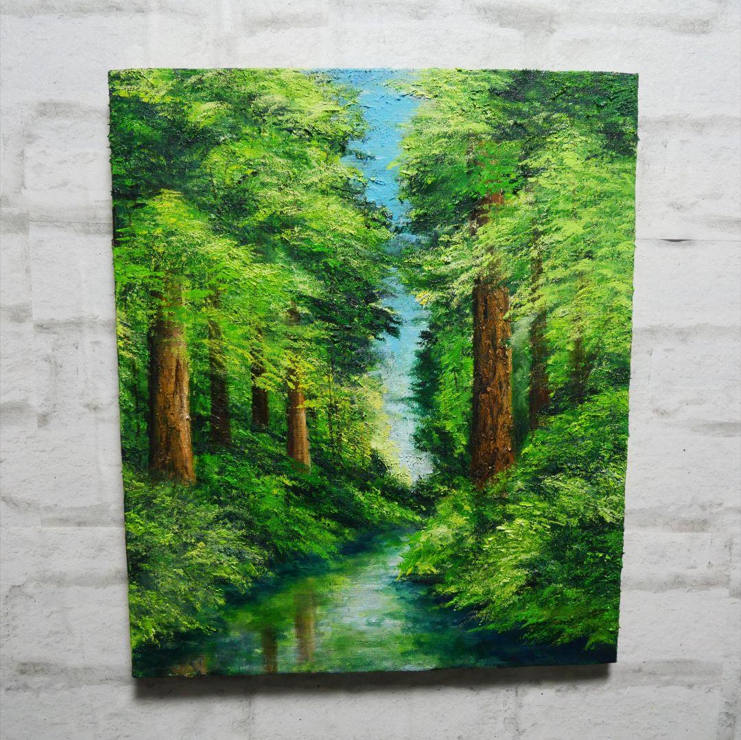 油絵 油彩 油彩画 絵 絵画 【新緑と川】F8号