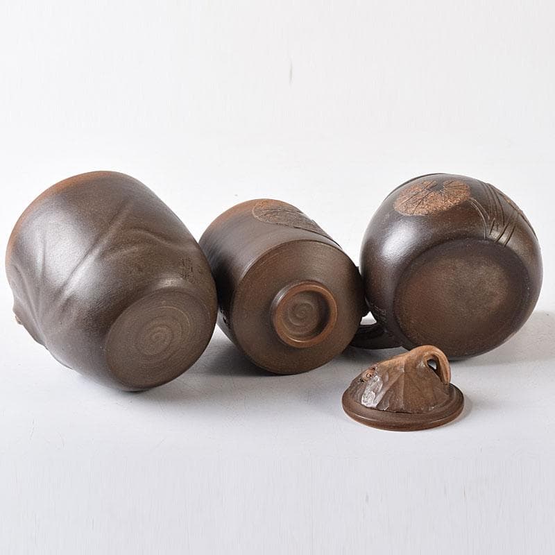 煎茶道具　秋田焼　奥田道遊造　からくり　蛙急須　だるま湯呑　3点　M　7679