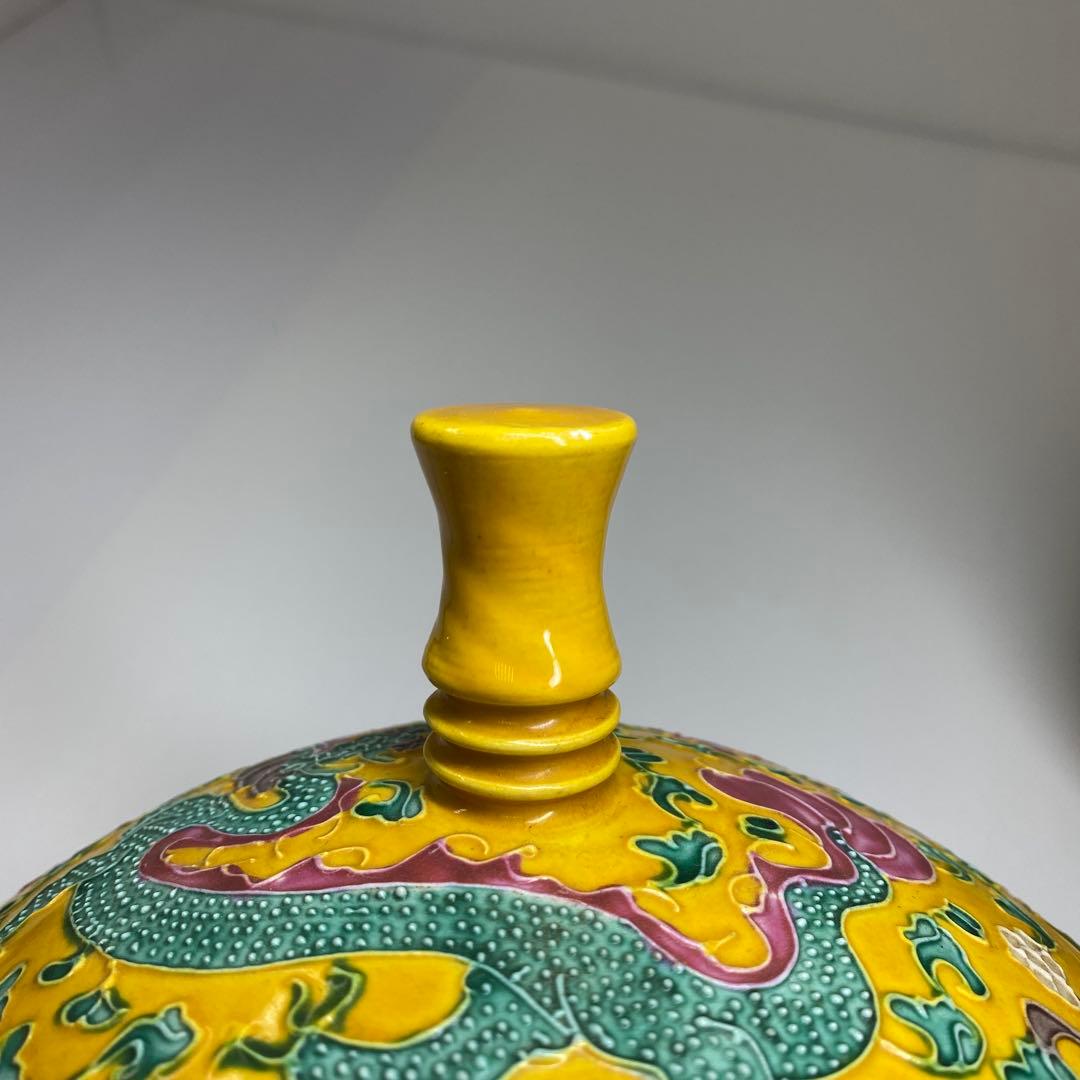 中国美術　龍図蓋物　高さ約20g㎝　東Y7-0331②タヒチ