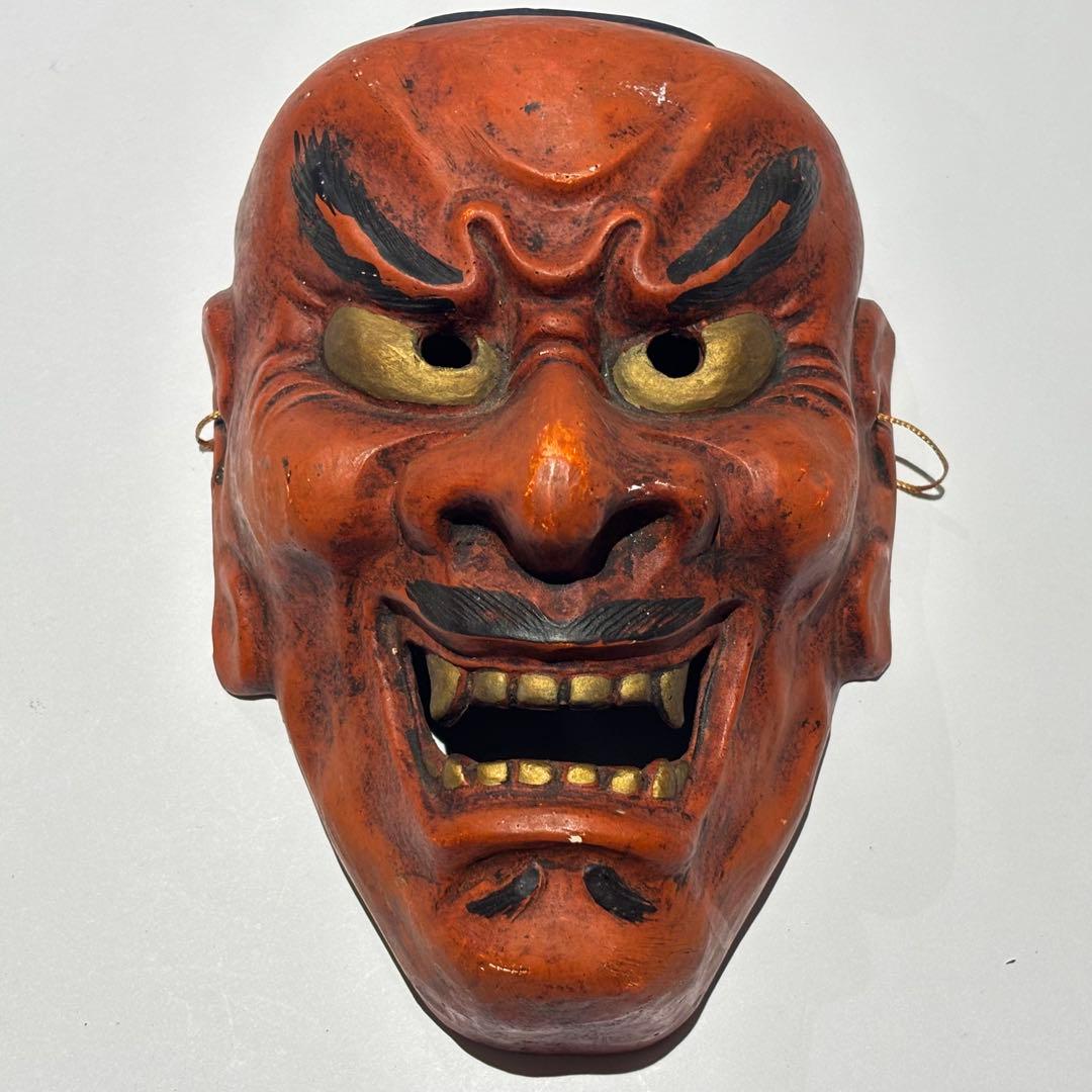 「能面 顰（しかみ）」陶器 1面|獅噛 歯噛 能楽 アンティーク お面
