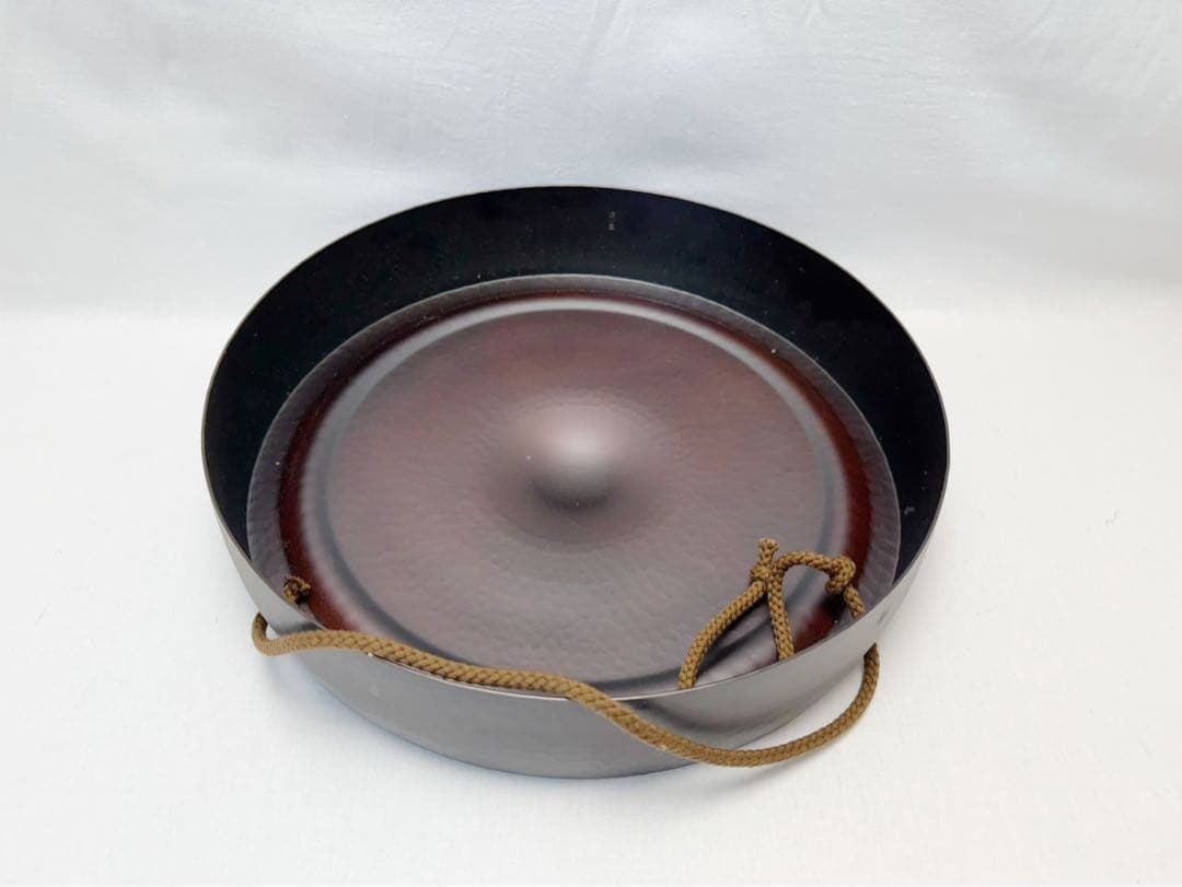 未使用 茶道具 水屋道具 桑 七宝透 銅鑼枠 金谷浄雲作 銅鑼 銅印 桴付 元箱