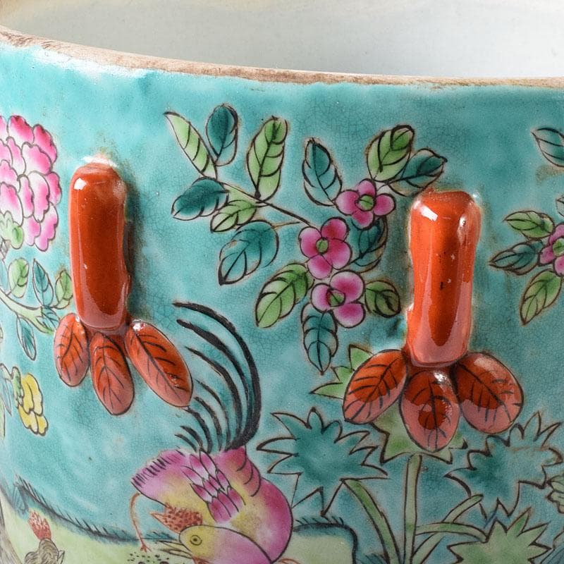 中国　粉彩　花鳥文　蓋付壺　時代箱　V　7753C