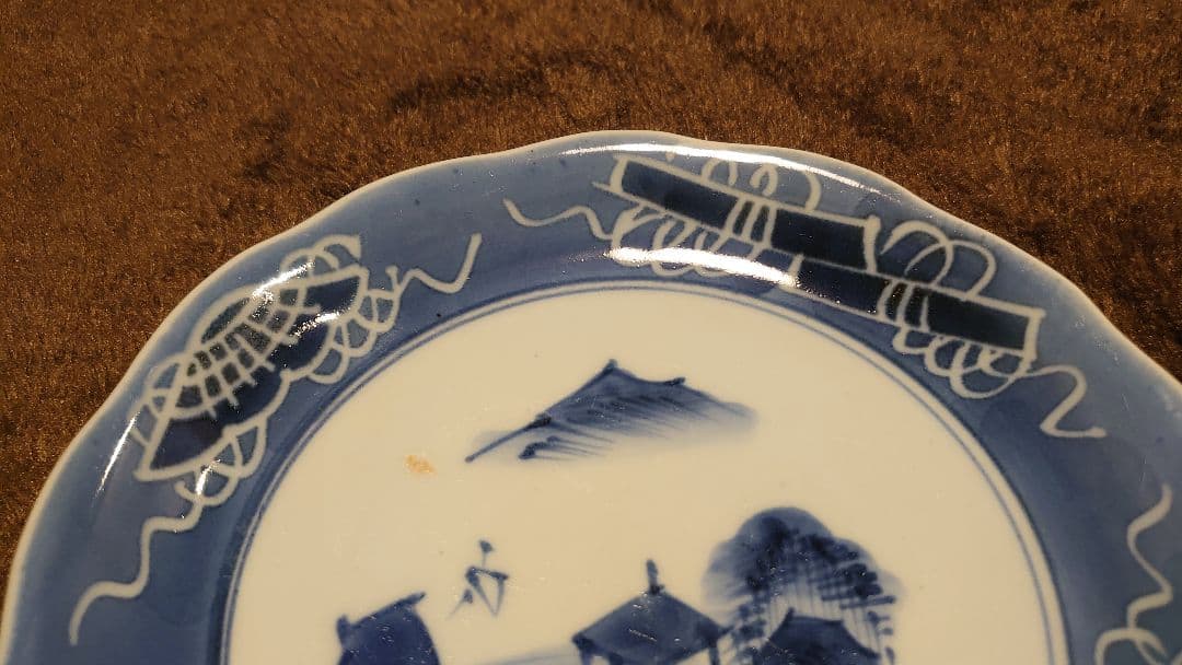 古伊万里　伊万里　染付　白抜　中皿　蔵出し　１客