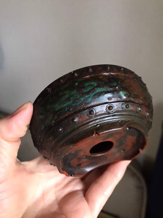 盆栽鉢　⑦2個時代常滑名工泥珠釉がけ朱泥上下鋲打/文山六角鉢ミニ盆栽山野草植木鉢