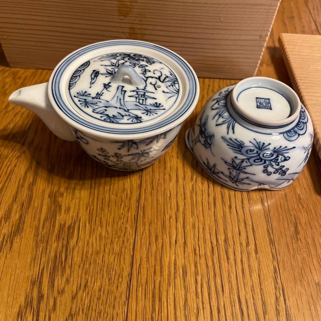 未使用 平安京泉作 染付 煎茶茶器揃 茶道具 共箱付き