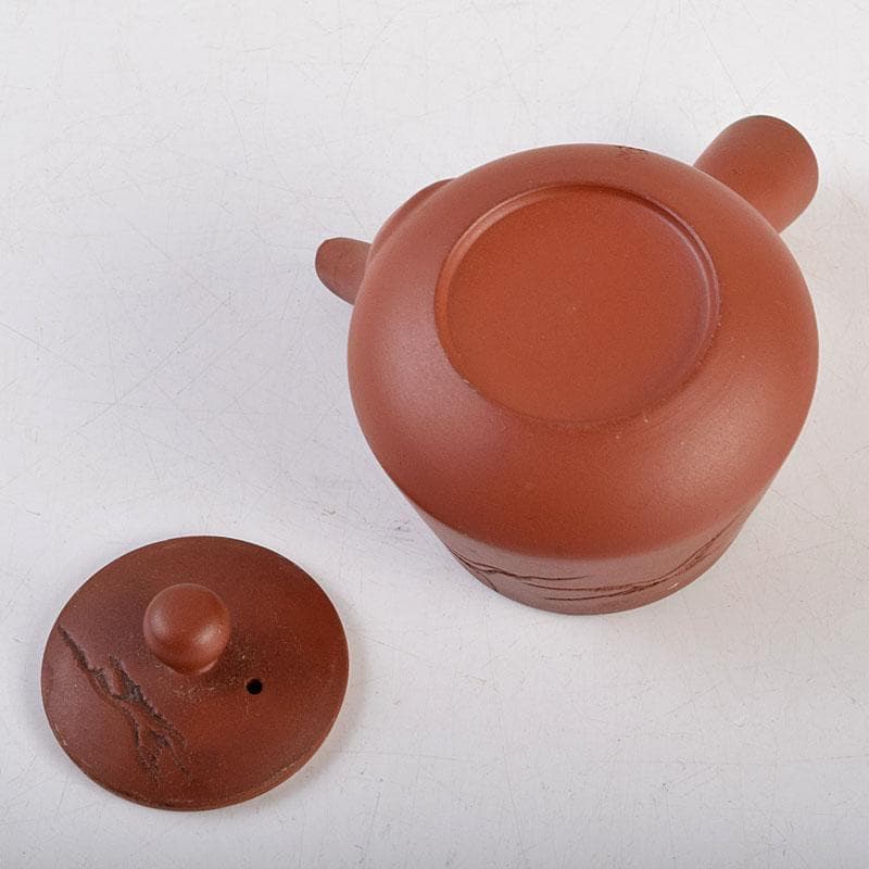 煎茶道具　俊峯作　紫砂　朱泥　鶴刻　急須　茶壷　C　9271