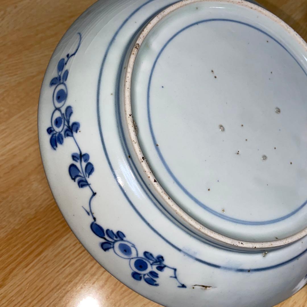 古染付　藍柿右衛門　唐獅子牡丹紋皿　江戸1670頃