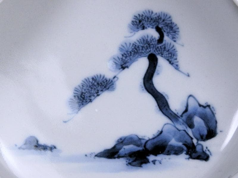 平戸　古伊万里　染付　岩に松の図　富士型変形皿　B354AS-DCk