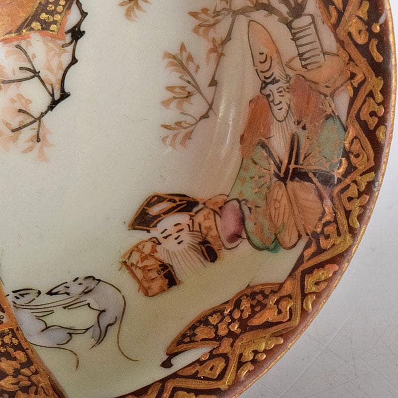 九谷焼　古九谷　色絵金彩　染付　漢詩文など　時代盃　五客　時代箱付　VR8125