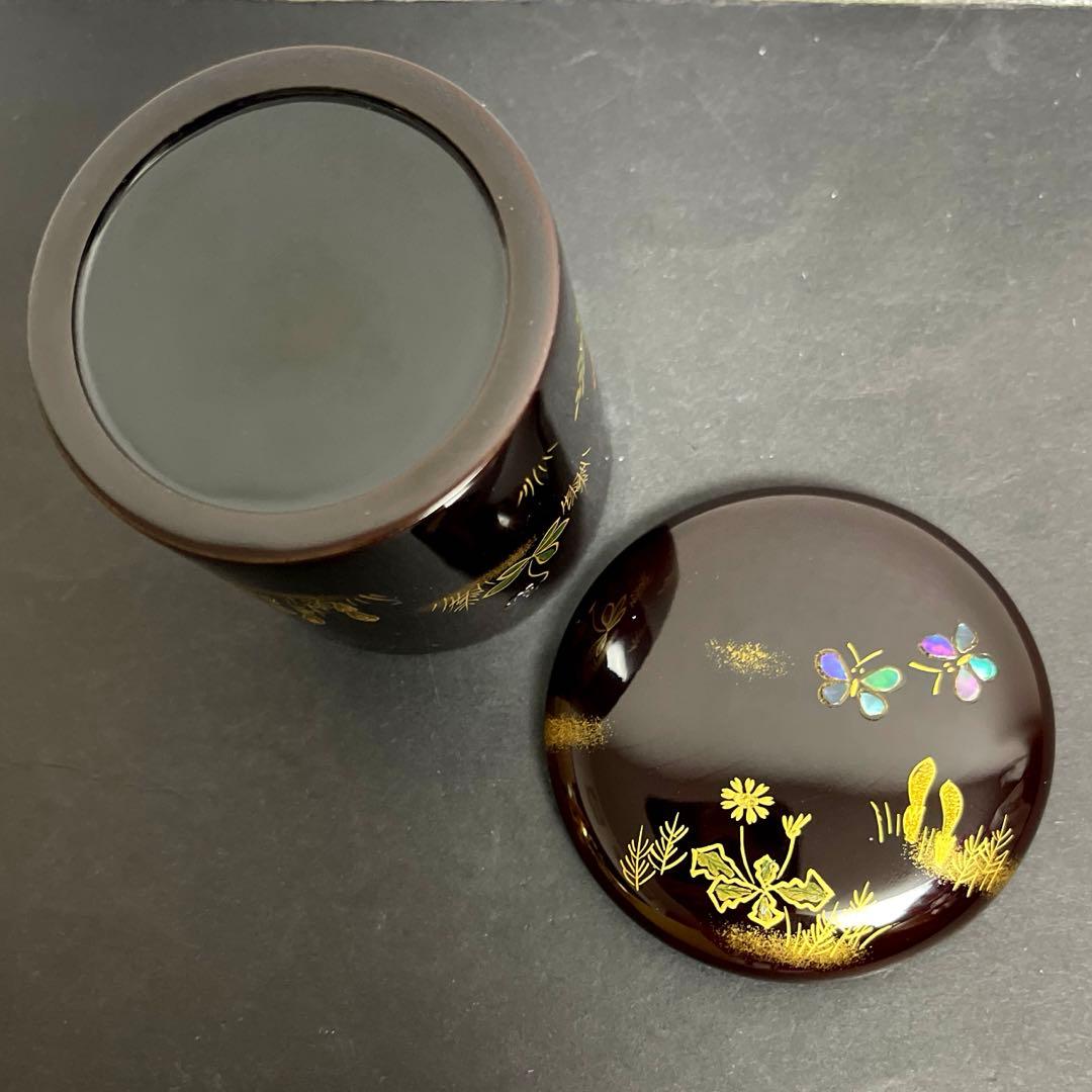 茶道具　茶入　金輪寺　春草に蝶蒔絵