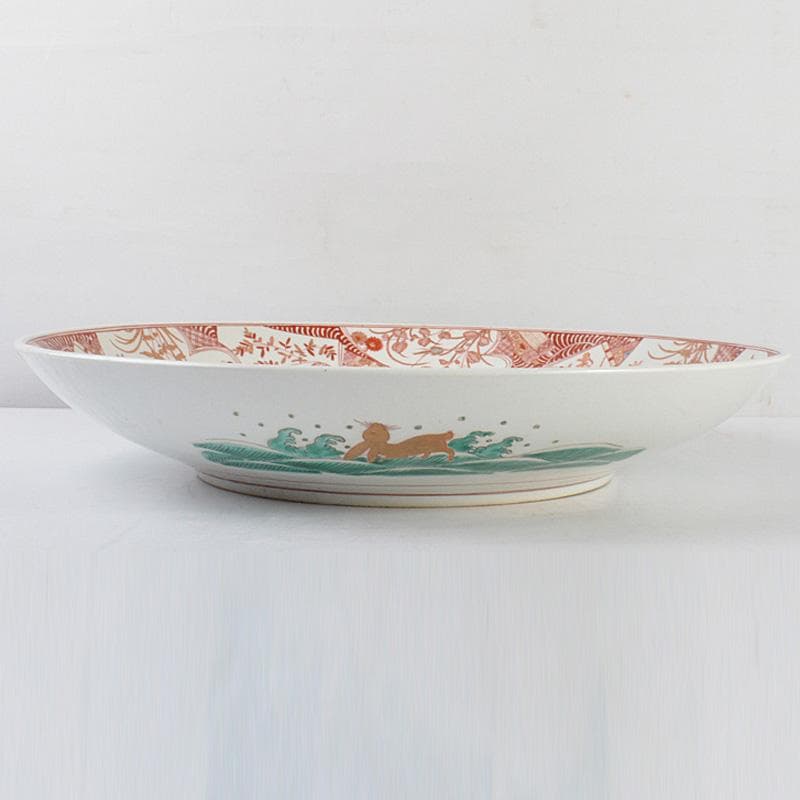 九谷焼　古九谷　赤絵金彩　花文　飾皿　大皿　直径約43.5㎝　M　R4861C