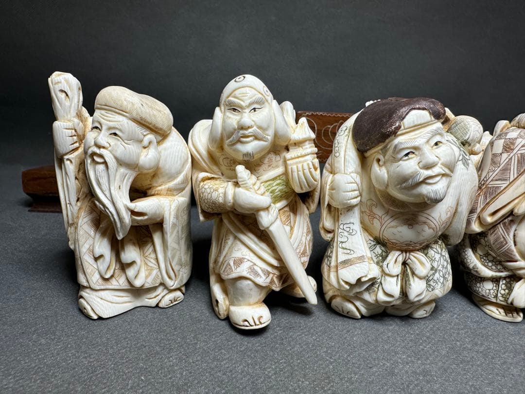 極上　七福神　置物　根付　天然素材　アンティーク　和彫　骨董　飾り物　古美術品