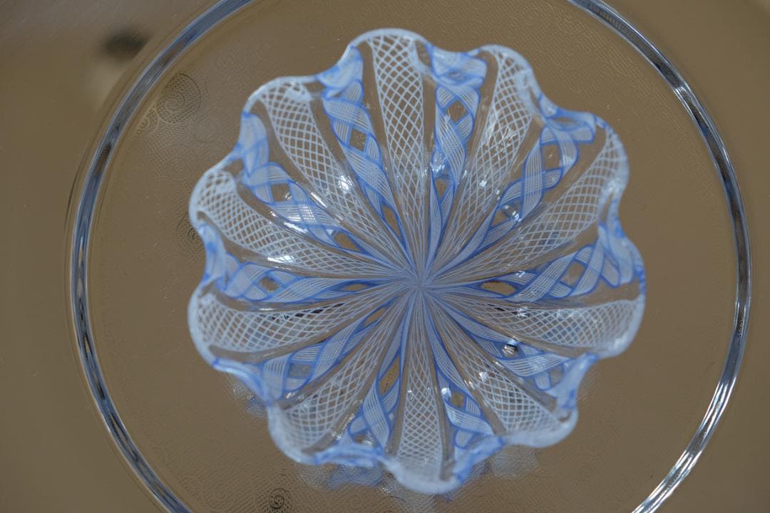 レースガラス 吹きガラス グラス 花瓶/ワイングラス 昭和レトロ 江波冨士子/