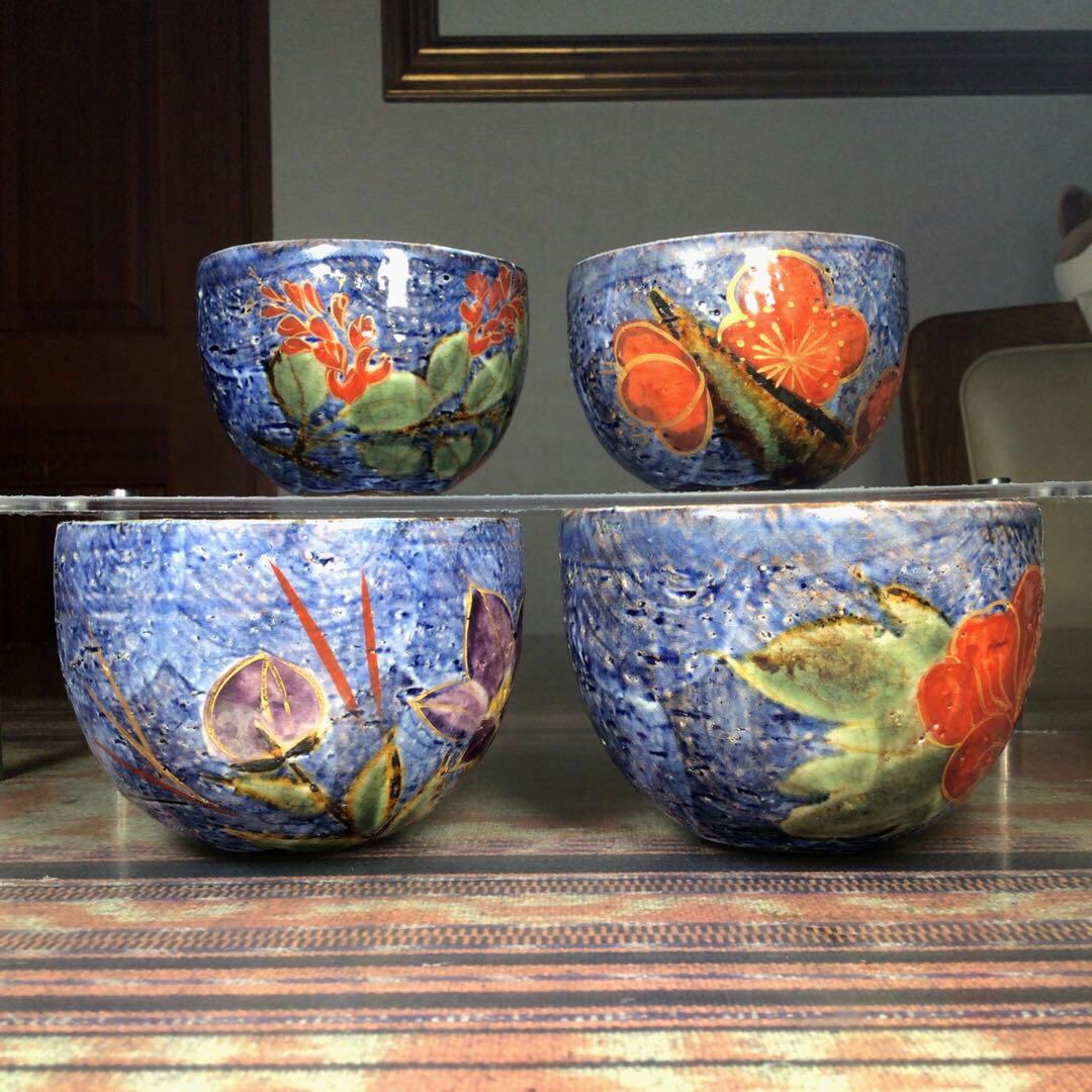 『プレうー特価』　清水焼　陶あん　お茶茶碗　(抹茶茶碗に近い) 4杯