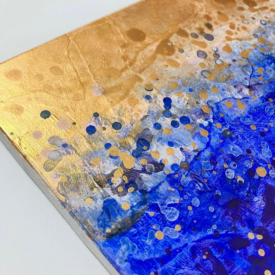 インテリアモダン抽象画＊現代アート 絵画　原画　ゴールド　青　大きめ