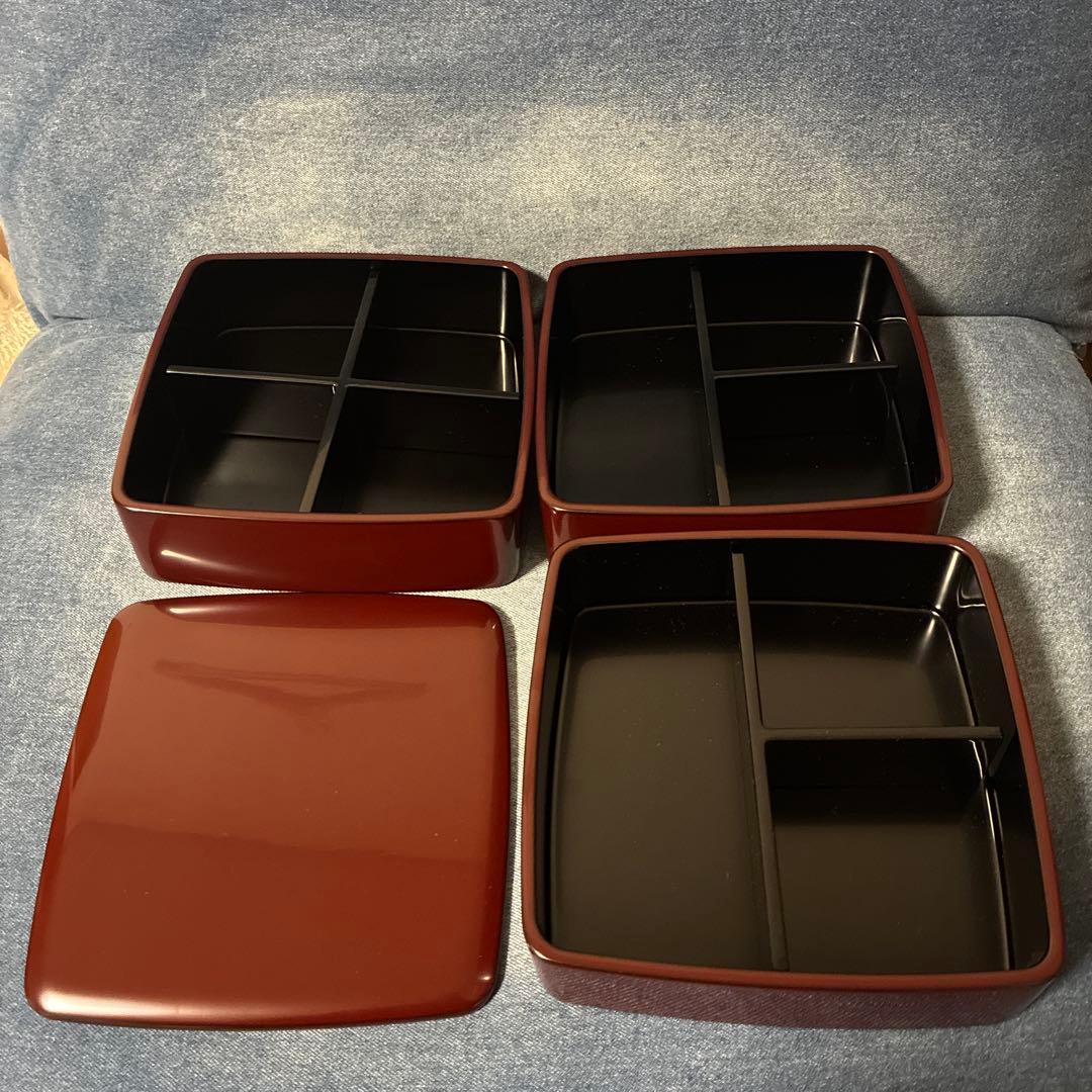 越前塗り 漆器 3段重箱 6.5隅丸 三段重