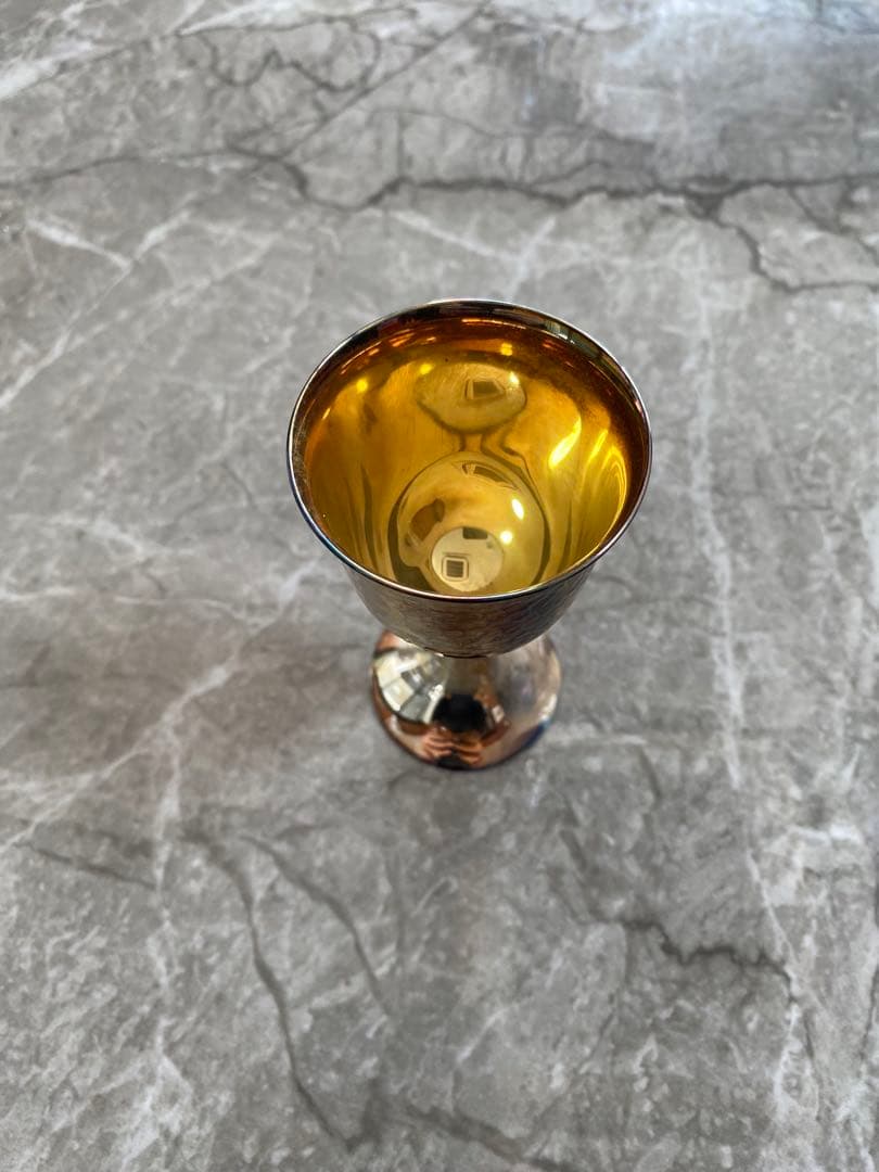 人間国宝　鍛金家 奥山峰石　銀製グラス silver杯 鎚目打ちワイングラス