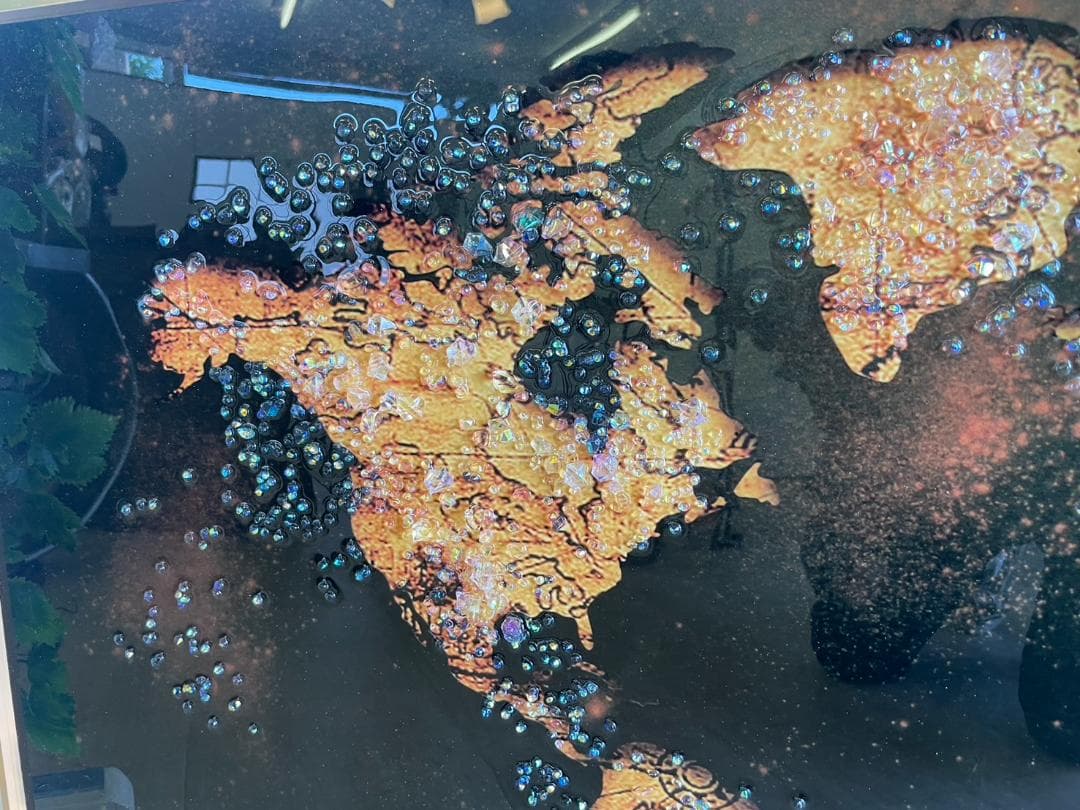 水晶絵　世界地図　アートパネル　クリスタル　立体　絵画　アート　パネル　壁画