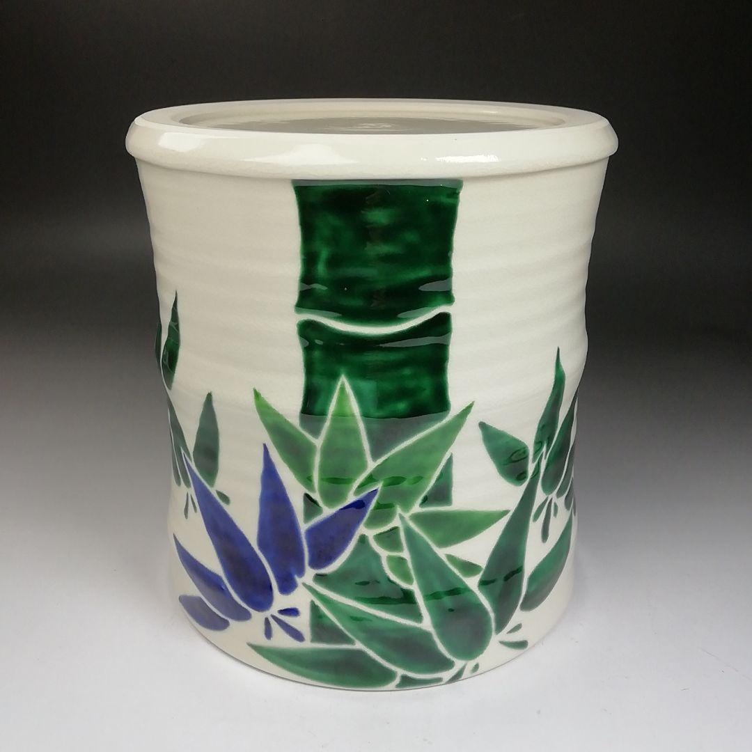 Ｔ９８５　水指　『青竹絵』『妙見窯 造』　共箱　茶道具