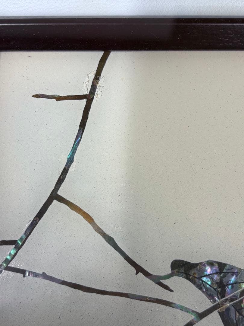 螺鈿細工 日本画 鳥 果物 柿 額装 絵画 アート アンティーク