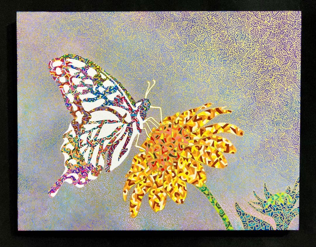 値下げ　原画　蝶　昆虫　絵画　アクリル画　現代アート　細密画　手描き　一点物