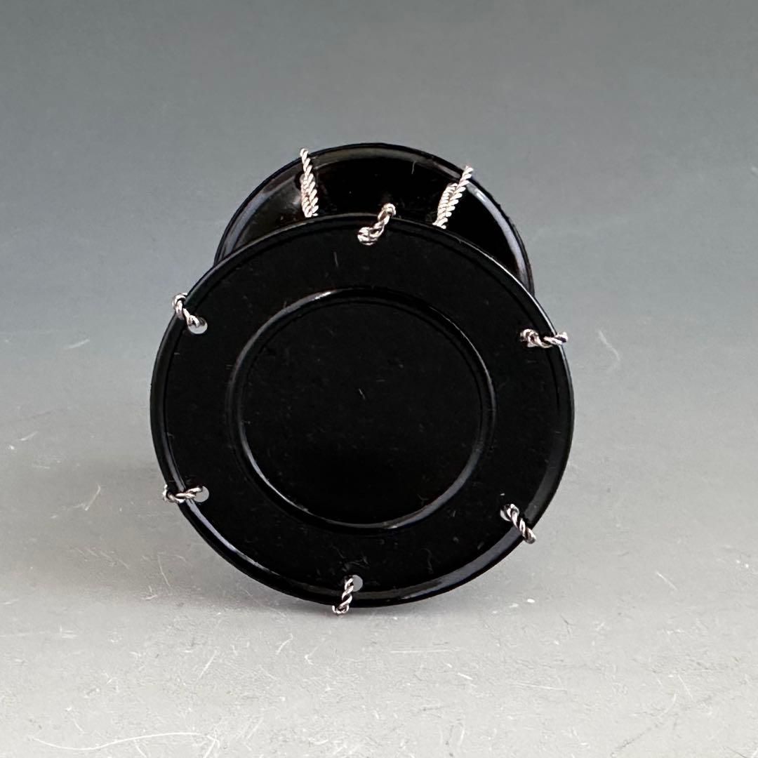 茶道具　黒漆　銀線紐　鼓　蓋置　井波慶州　共箱　金工　稽古　茶会