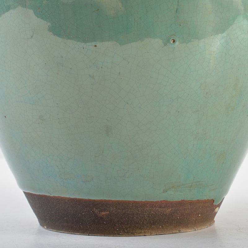 富山県古陶磁器　小杉焼　青磁　四耳壷　唐木蓋付　C　R5629