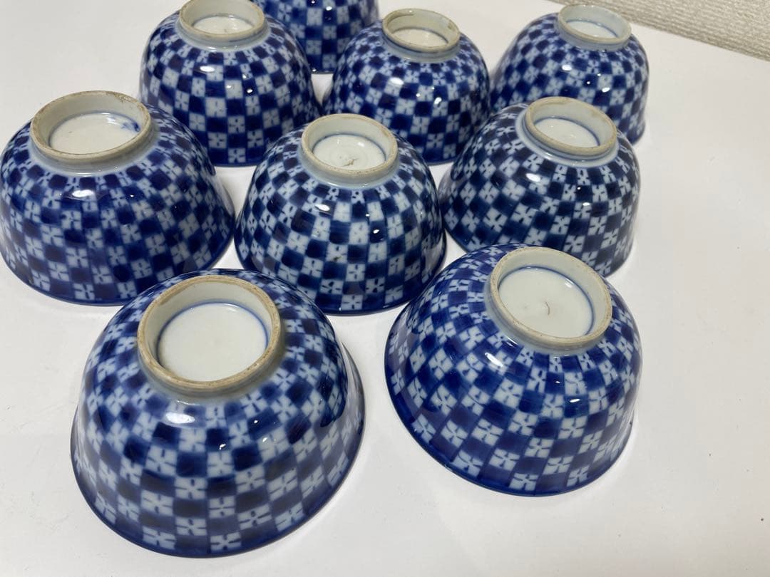 【現状品】古伊万里 青 染付 蓋付飯碗9客 レトロ アンティーク