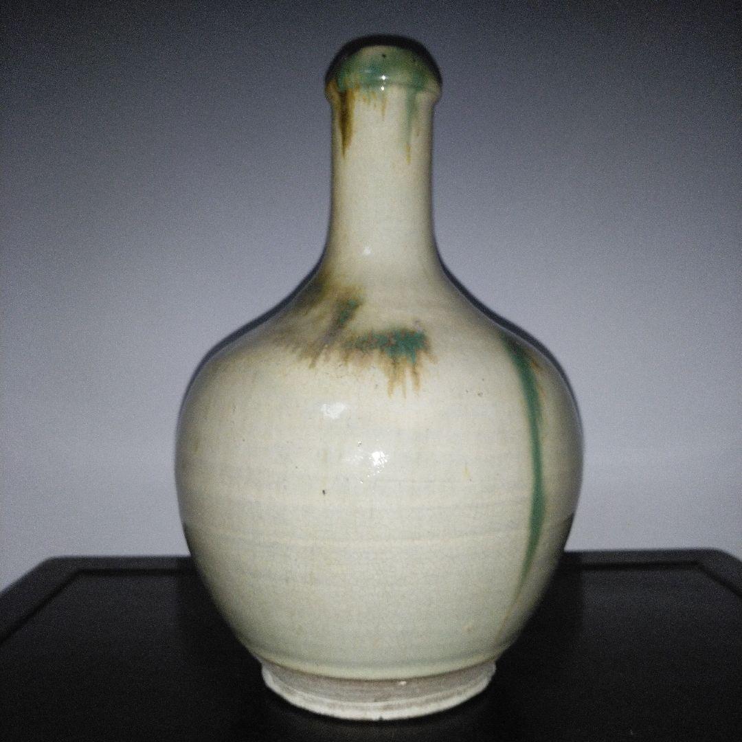 NO611 会津本郷焼　緑釉流し掛け徳利