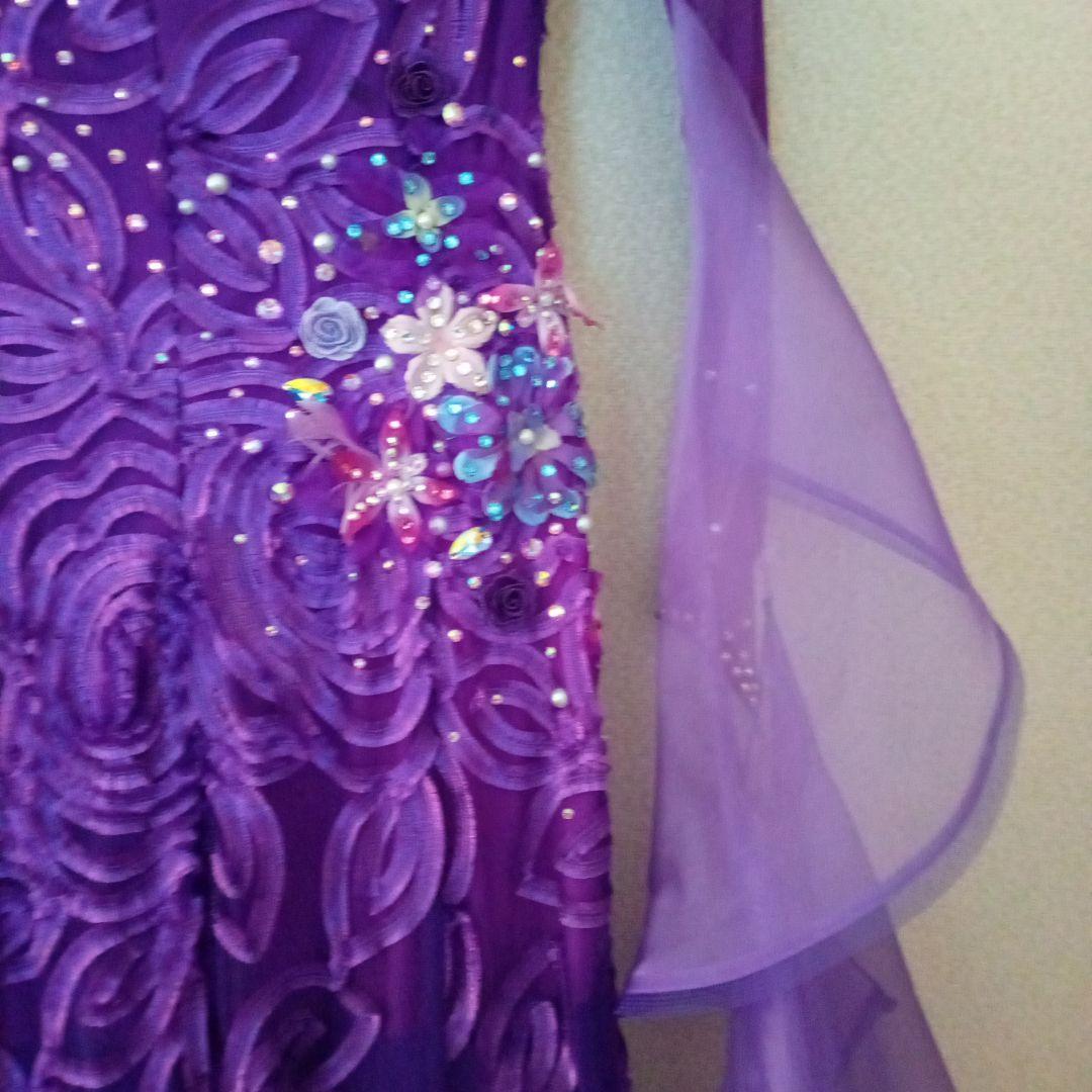 紫色 フラワー刺繍付き ダンスドレス　社交ダンス