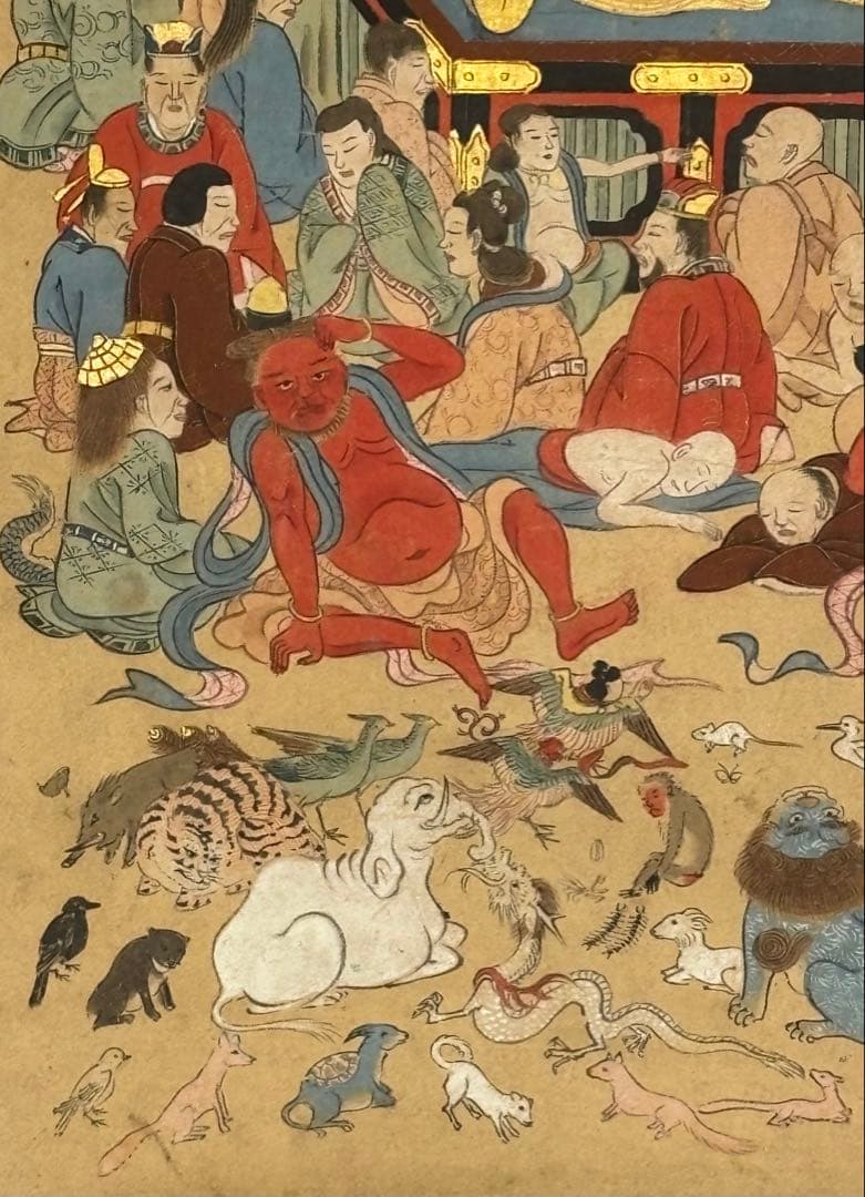 「極彩色 釈迦涅槃図」江戸時代中期頃筆 1幅|仏教美術 仏像 和本 古典籍 仏陀