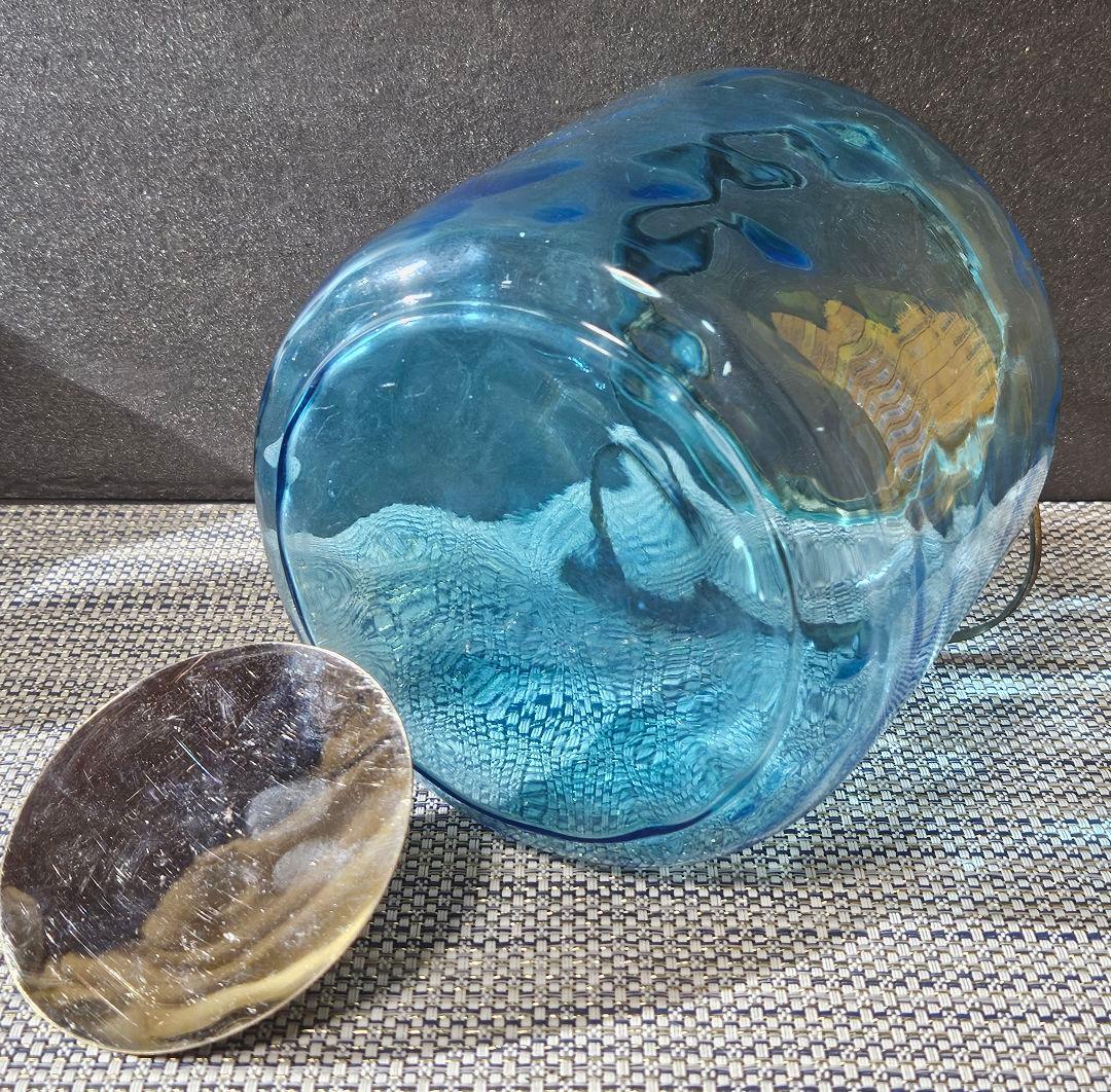 1800年代　欧州アンティーク　青被せ ダイヤ模様　ガラス瓶　キャンディポット