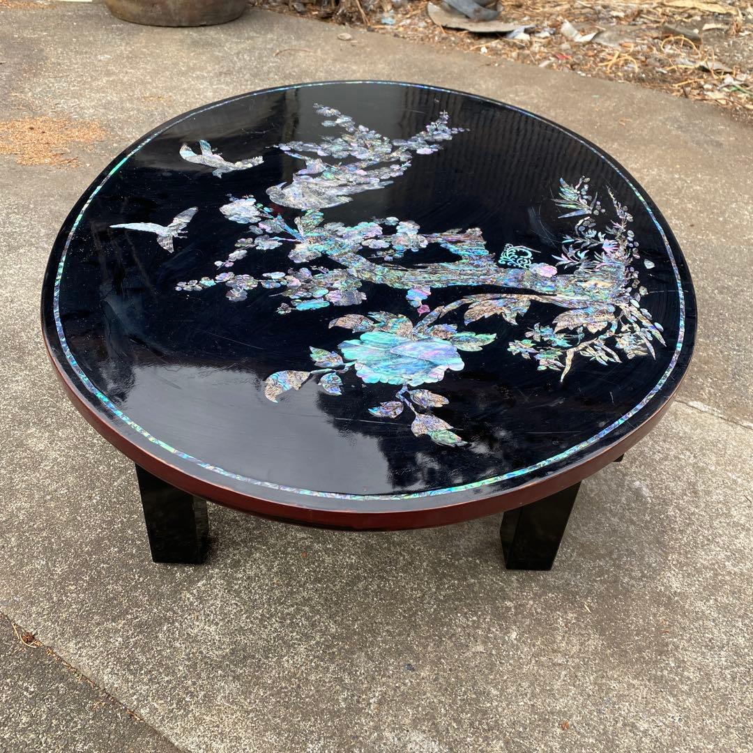 韓国伝統工芸 螺鈿細工 楕円形ローテーブル　座卓　折り畳み