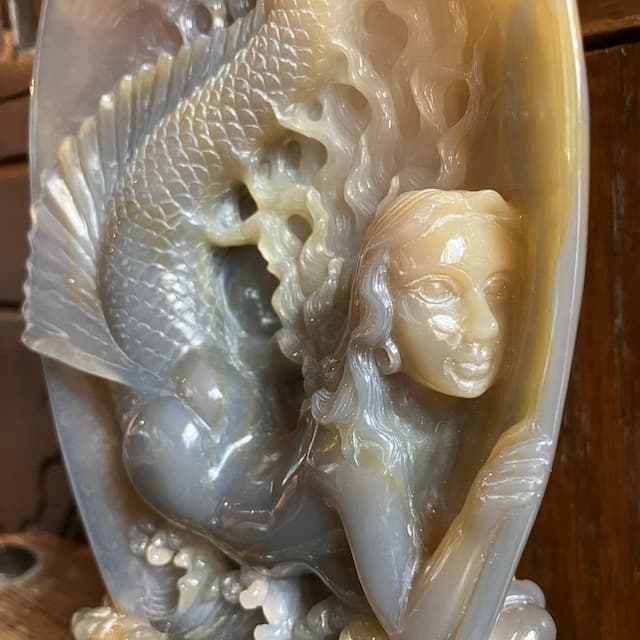 希少 天然石 彫刻 マーメイド 人魚 骨董 ヴィンテージ 作家 工芸品 風水